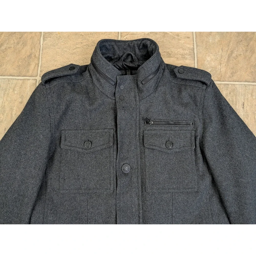 GUESS men sz M Wool Blend Insulated Military quilted Coat jacket gray hu